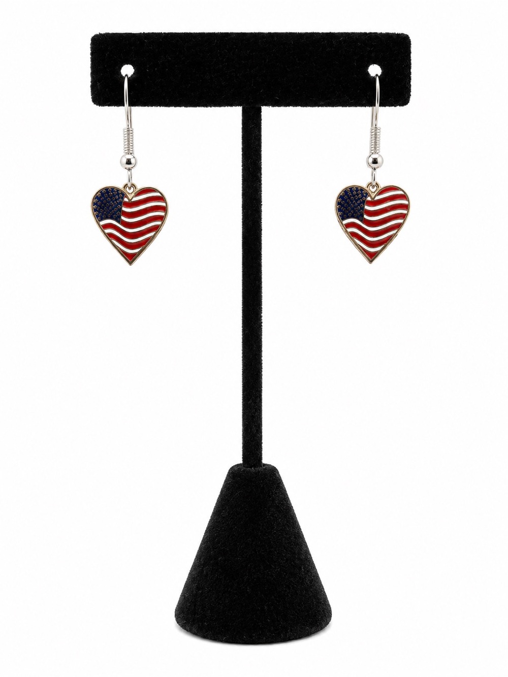 Heart-Shaped American Flag Dangle Earrings - Red, White & Blue